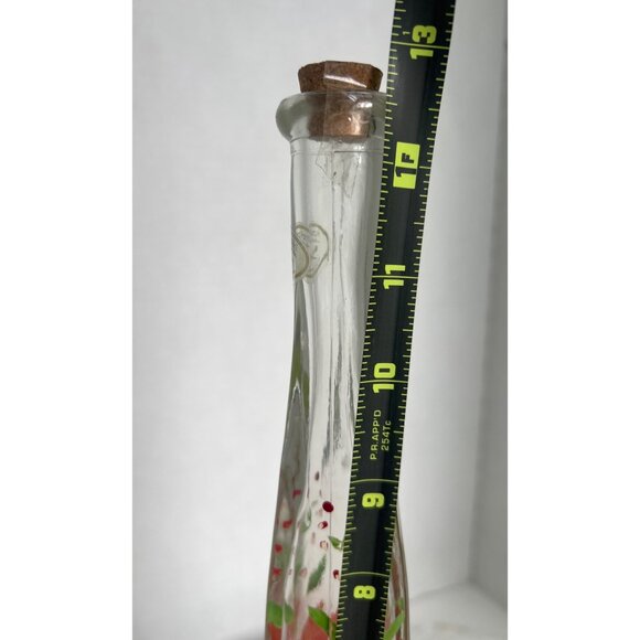 Hand Painted Glass Decanter Vase With Red Floral Design & Cork Lid - Picture 7 of 7